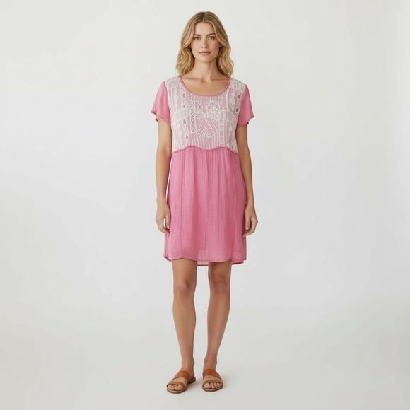 FREE PEOPLE💗Sheer pink ivory embroidered short sleeve tunic or dress XS - Picture 15 of 16